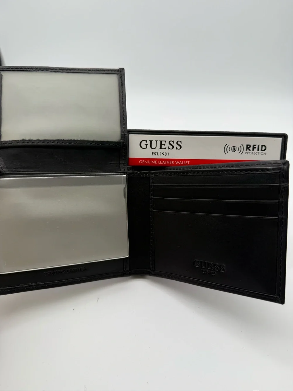GUESS Black Genuine Leather RFID Card & Key Holder